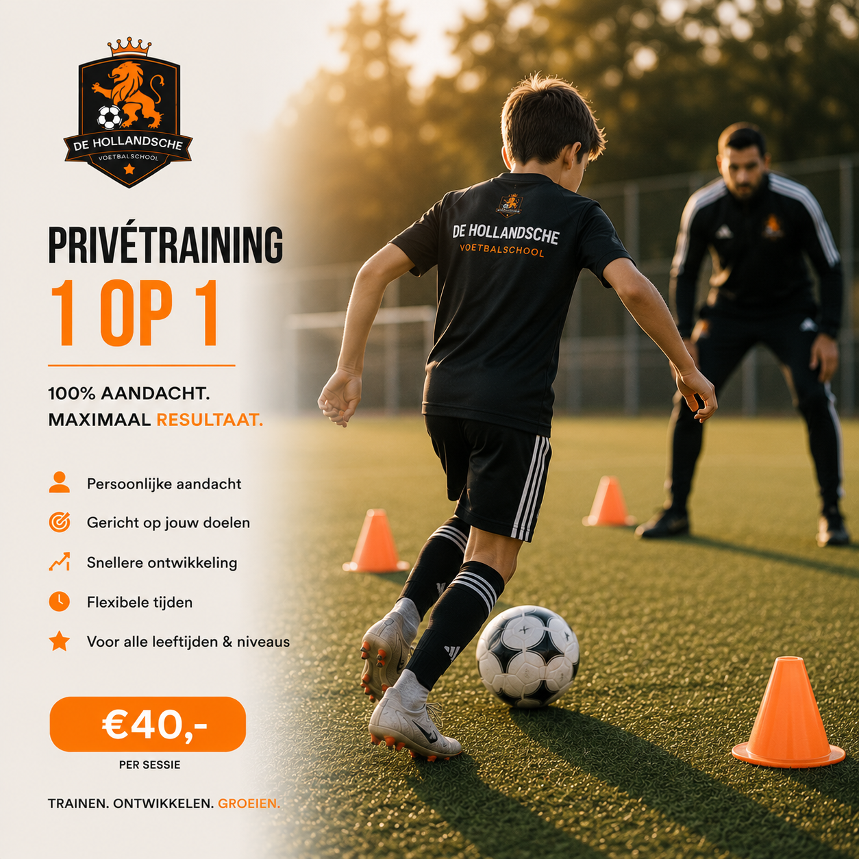 Privétraining 1-op-1 bij De Hollandsche Voetbalschool