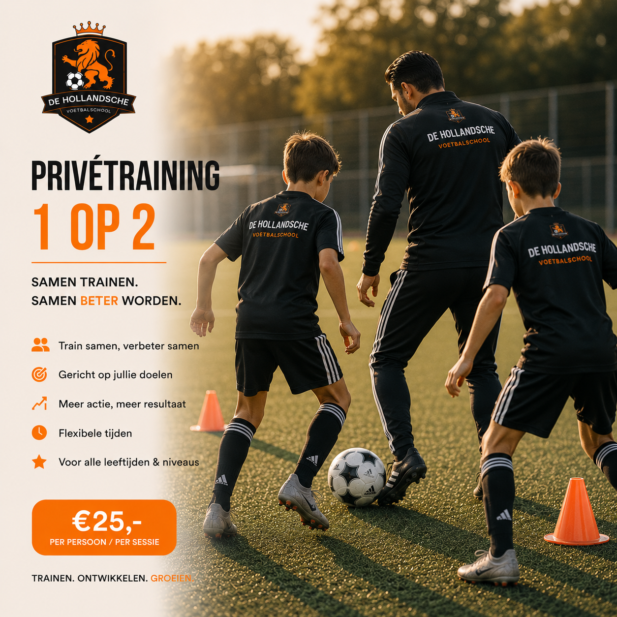 Privétraining 1-op-2 bij De Hollandsche Voetbalschool